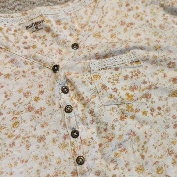 Ruff Hewn Long Sleeve V Neck Top Womens M Beige Floral Boho Cottagecore - Picture 4 of 8